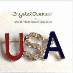 Silver USA Flag Pin Brooch Crystal Patriotic US